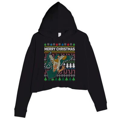 Flying Mallard Duck Merry Christmas Ugly Xmas Design Gift Crop Fleece Hoodie