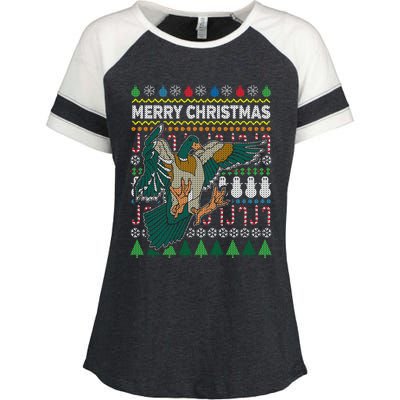 Flying Mallard Duck Merry Christmas Ugly Xmas Design Gift Enza Ladies Jersey Colorblock Tee