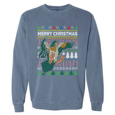 Flying Mallard Duck Merry Christmas Ugly Xmas Design Gift Garment-Dyed Sweatshirt