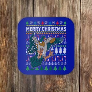 Flying Mallard Duck Merry Christmas Ugly Xmas Design Gift Coaster