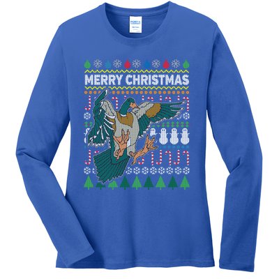 Flying Mallard Duck Merry Christmas Ugly Xmas Design Gift Ladies Long Sleeve Shirt