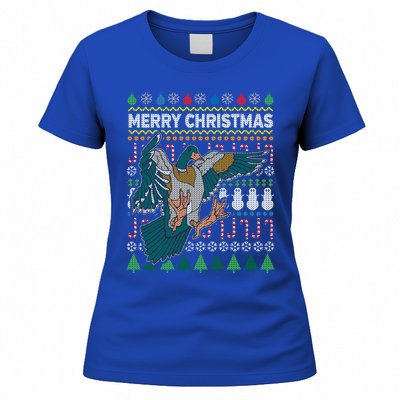 Flying Mallard Duck Merry Christmas Ugly Xmas Design Gift Women's T-Shirt