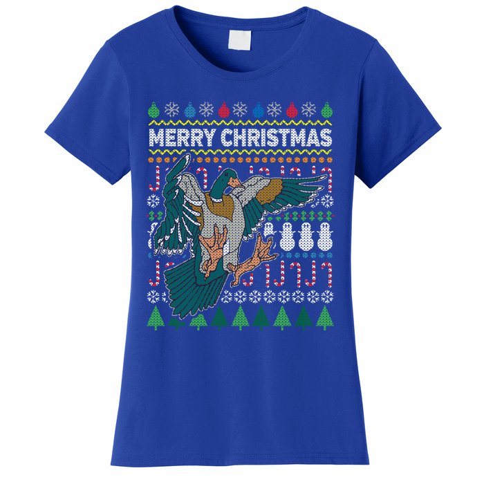 Flying Mallard Duck Merry Christmas Ugly Xmas Design Gift Women's T-Shirt