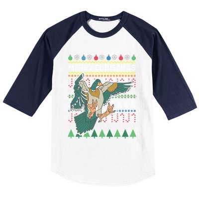 Flying Mallard Duck Merry Christmas Ugly Xmas Design Gift Baseball Sleeve Shirt