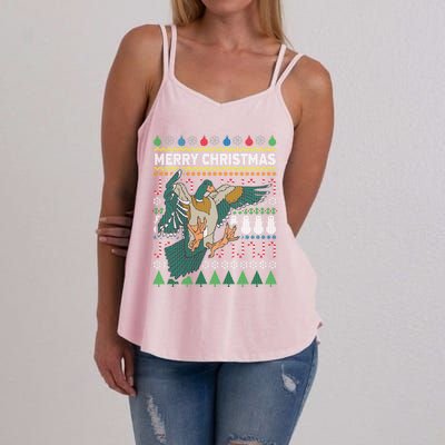 Flying Mallard Duck Merry Christmas Ugly Xmas Design Gift Women's Strappy Tank