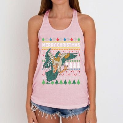 Flying Mallard Duck Merry Christmas Ugly Xmas Design Gift Women's Knotted Racerback Tank