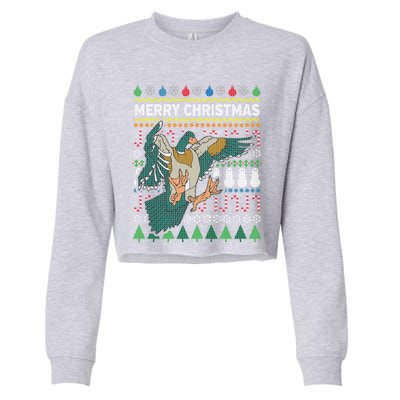 Flying Mallard Duck Merry Christmas Ugly Xmas Design Gift Cropped Pullover Crew