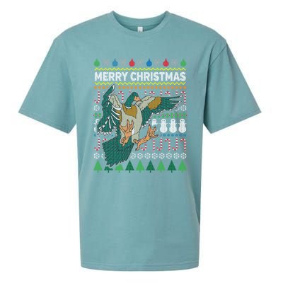 Flying Mallard Duck Merry Christmas Ugly Xmas Design Gift Sueded Cloud Jersey T-Shirt