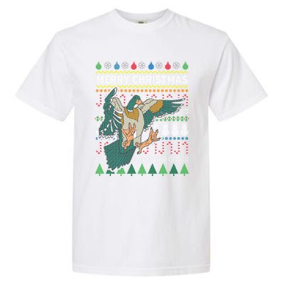 Flying Mallard Duck Merry Christmas Ugly Xmas Design Gift Garment-Dyed Heavyweight T-Shirt