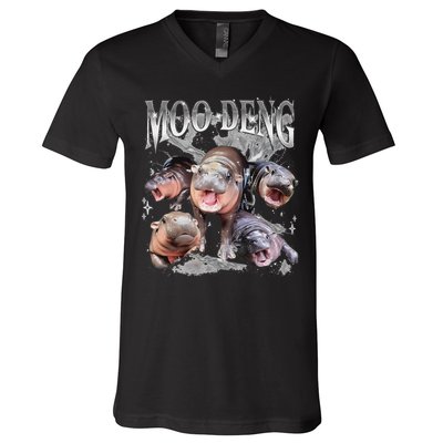 Funny Moo Deng Baby Pygmy Hippo Cute Zoo For Family V-Neck T-Shirt