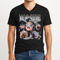 Funny Moo Deng Baby Pygmy Hippo Cute Zoo For Family V-Neck T-Shirt