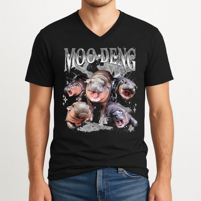 Funny Moo Deng Baby Pygmy Hippo Cute Zoo For Family V-Neck T-Shirt