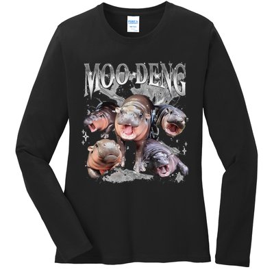 Funny Moo Deng Baby Pygmy Hippo Cute Zoo For Family Ladies Long Sleeve Shirt
