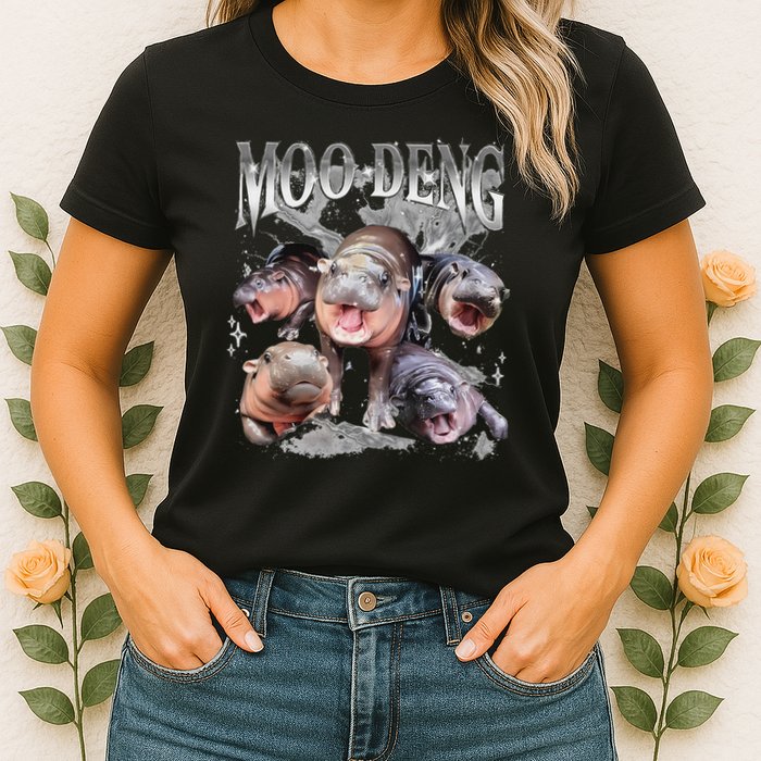 Funny Moo Deng Baby Pygmy Hippo Cute Zoo For Family Womens T-Shirt