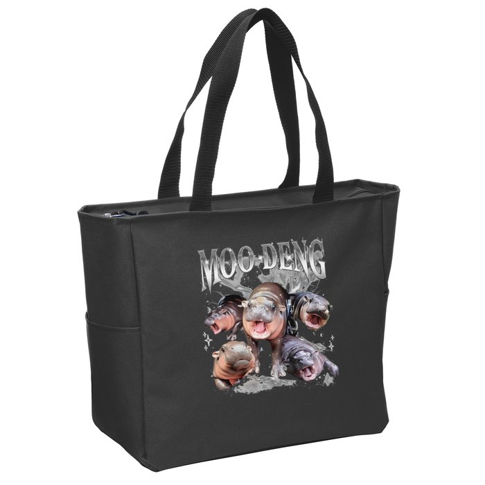 Funny Moo Deng Baby Pygmy Hippo Cute Zoo For Family Zip Tote Bag
