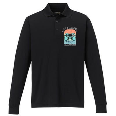 Funny Mothers Day Gamer Mom Gaming On A Mother Level Up Game Gift Performance Long Sleeve Polo