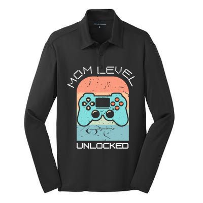 Funny Mothers Day Gamer Mom Gaming On A Mother Level Up Game Gift Silk Touch Performance Long Sleeve Polo