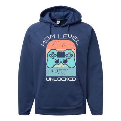 Funny Mothers Day Gamer Mom Gaming On A Mother Level Up Game Gift Performance Fleece Hoodie