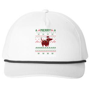 Funny Merry Dachshundmas Ugly Christmas Sweater Dachshund Gift Snapback Five-Panel Rope Hat