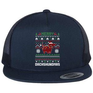 Funny Merry Dachshundmas Ugly Christmas Sweater Dachshund Gift Flat Bill Trucker Hat