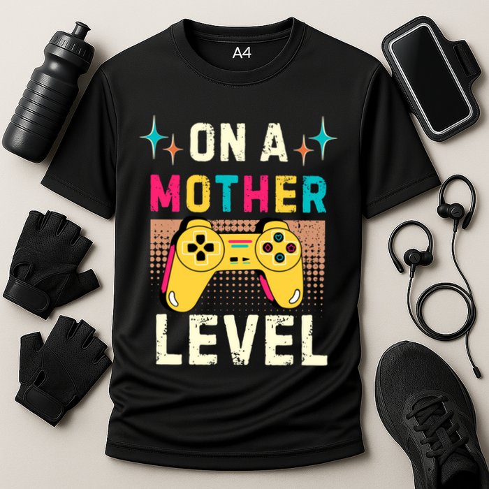 Funny Mothers Day Gamer Mom Gaming On A Mother Level Up Game Meaningful Gift Cooling Performance Crew T-Shirt
