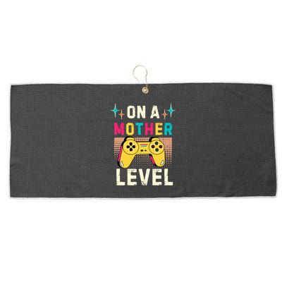 Funny Mothers Day Gamer Mom Gaming On A Mother Level Up Game Meaningful Gift Large Microfiber Waffle Golf Towel