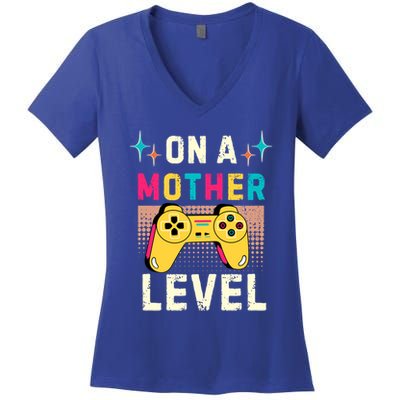 Funny Mothers Day Gamer Mom Gaming On A Mother Level Up Game Meaningful Gift Women's V-Neck T-Shirt