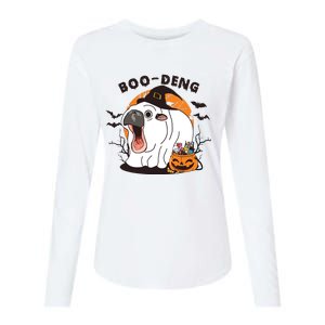 Funny Moo Deng Pumpkin Halloween Costumes Pygmy Hippopotamus Womens Cotton Relaxed Long Sleeve T-Shirt