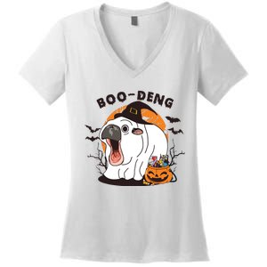 Funny Moo Deng Pumpkin Halloween Costumes Pygmy Hippopotamus Women's V-Neck T-Shirt