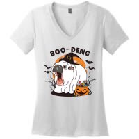 Funny Moo Deng Pumpkin Halloween Costumes Pygmy Hippopotamus Women's V-Neck T-Shirt