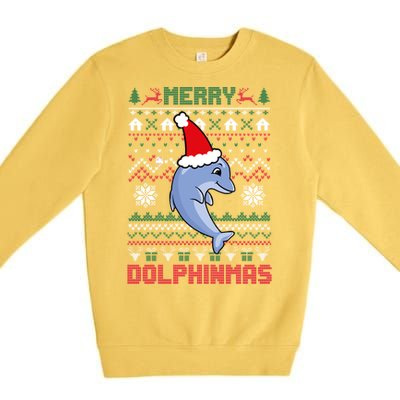 Funny Merry Dolphintmas Ugly Christmas Dolphin Santa Gift Premium Crewneck Sweatshirt