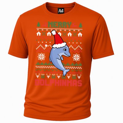 Funny Merry Dolphintmas Ugly Christmas Dolphin Santa Gift Cooling Performance Crew T-Shirt