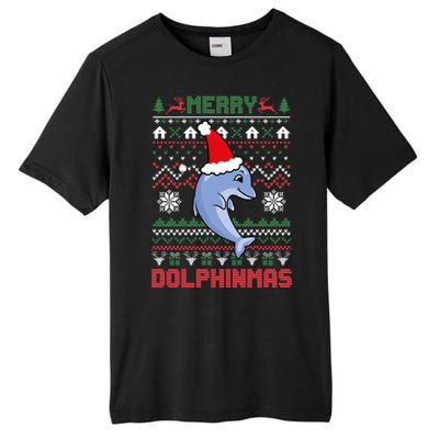 Funny Merry Dolphintmas Ugly Christmas Dolphin Santa Gift Tall Fusion ChromaSoft Performance T-Shirt