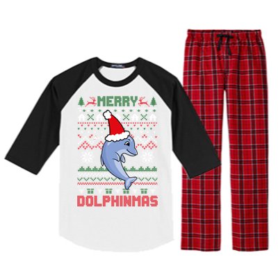 Funny Merry Dolphintmas Ugly Christmas Dolphin Santa Gift Raglan Sleeve Pajama Set