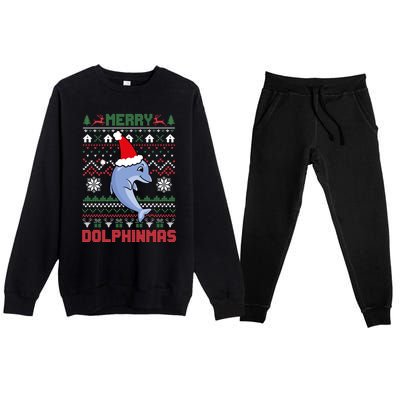 Funny Merry Dolphintmas Ugly Christmas Dolphin Santa Gift Premium Crewneck Sweatsuit Set