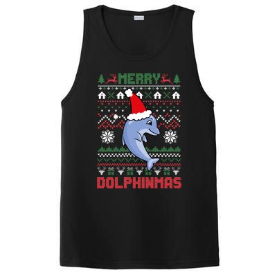 Funny Merry Dolphintmas Ugly Christmas Dolphin Santa Gift PosiCharge Competitor Tank