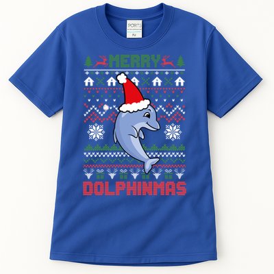 Funny Merry Dolphintmas Ugly Christmas Dolphin Santa Gift Tall T-Shirt