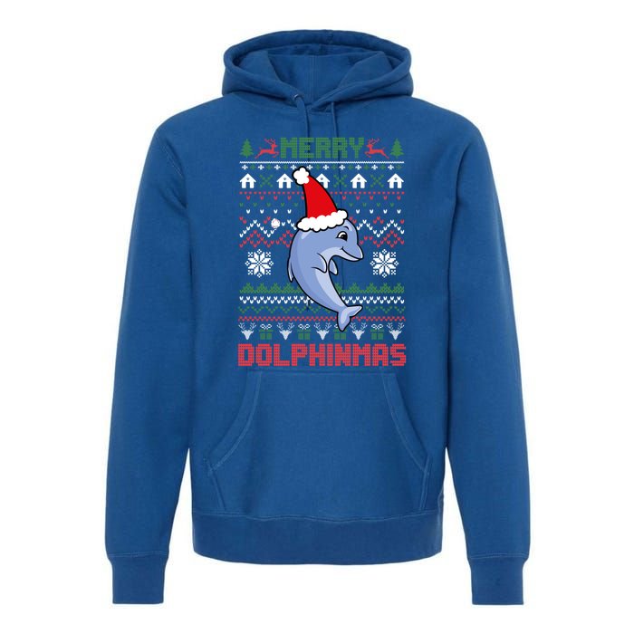 Funny Merry Dolphintmas Ugly Christmas Dolphin Santa Gift Premium Hoodie