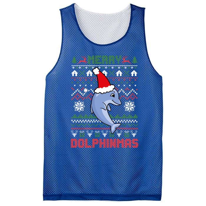 Funny Merry Dolphintmas Ugly Christmas Dolphin Santa Gift Mesh Reversible Basketball Jersey Tank