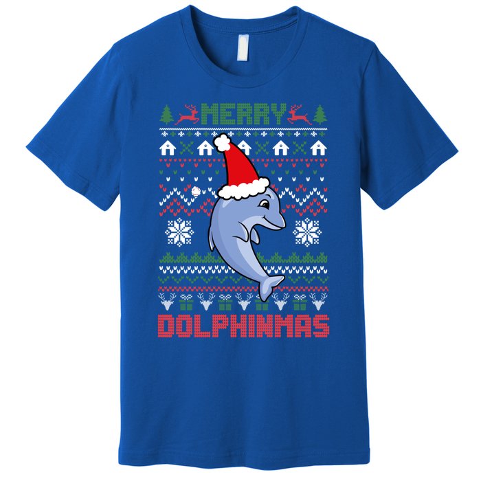 Funny Merry Dolphintmas Ugly Christmas Dolphin Santa Gift Premium T-Shirt