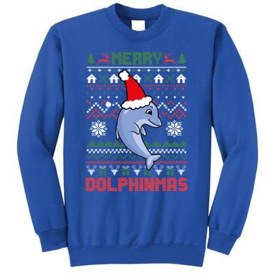 Funny Merry Dolphintmas Ugly Christmas Dolphin Santa Gift Tall Sweatshirt