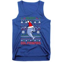 Funny Merry Dolphintmas Ugly Christmas Dolphin Santa Gift Tank Top