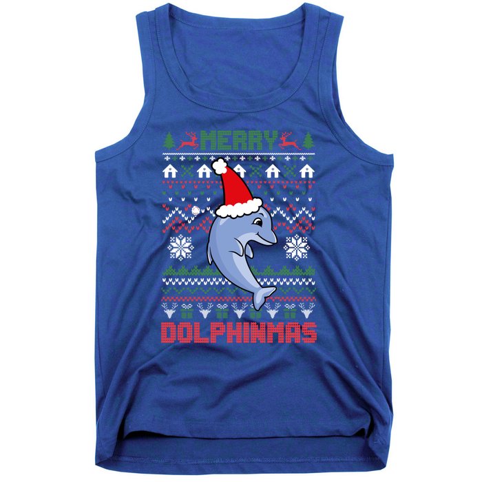 Funny Merry Dolphintmas Ugly Christmas Dolphin Santa Gift Tank Top