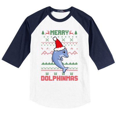 Funny Merry Dolphintmas Ugly Christmas Dolphin Santa Gift Baseball Sleeve Shirt