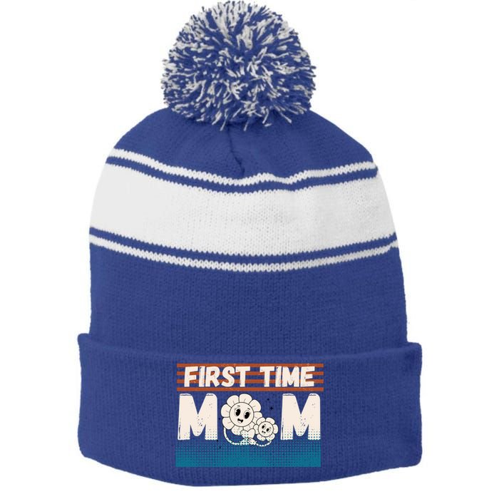 First MotherS Day New Mom Firsttime Mom Blooming Flower Gift Stripe Pom Pom Beanie