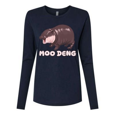 Funny Moo Deng Bouncy Pig The Cute Baby Hippo Moo Deng Womens Cotton Relaxed Long Sleeve T-Shirt