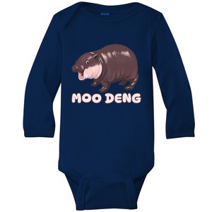 Funny Moo Deng Bouncy Pig The Cute Baby Hippo Moo Deng Baby Long Sleeve Bodysuit