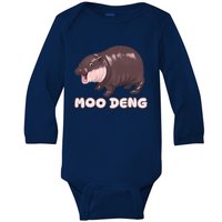 Funny Moo Deng Bouncy Pig The Cute Baby Hippo Moo Deng Baby Long Sleeve Bodysuit