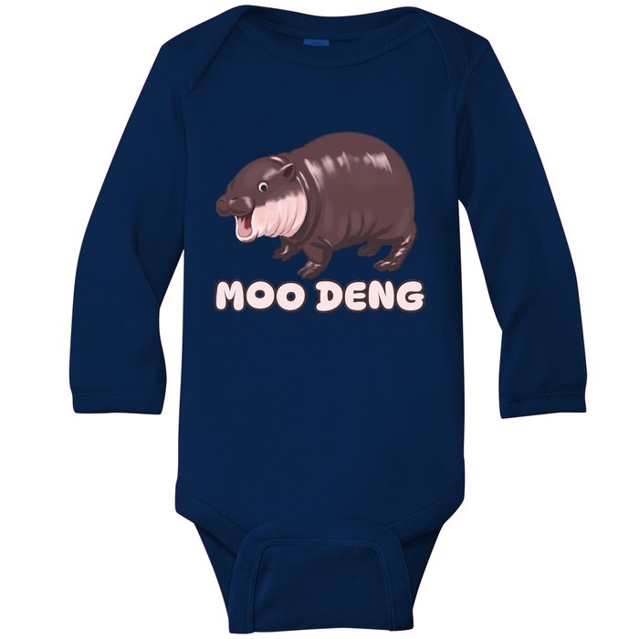 Funny Moo Deng Bouncy Pig The Cute Baby Hippo Moo Deng Baby Long Sleeve Bodysuit