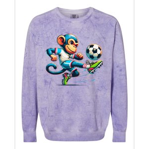 Funny Monkey Design Monkey Playing Soccer Colorblast Crewneck Sweatshirt